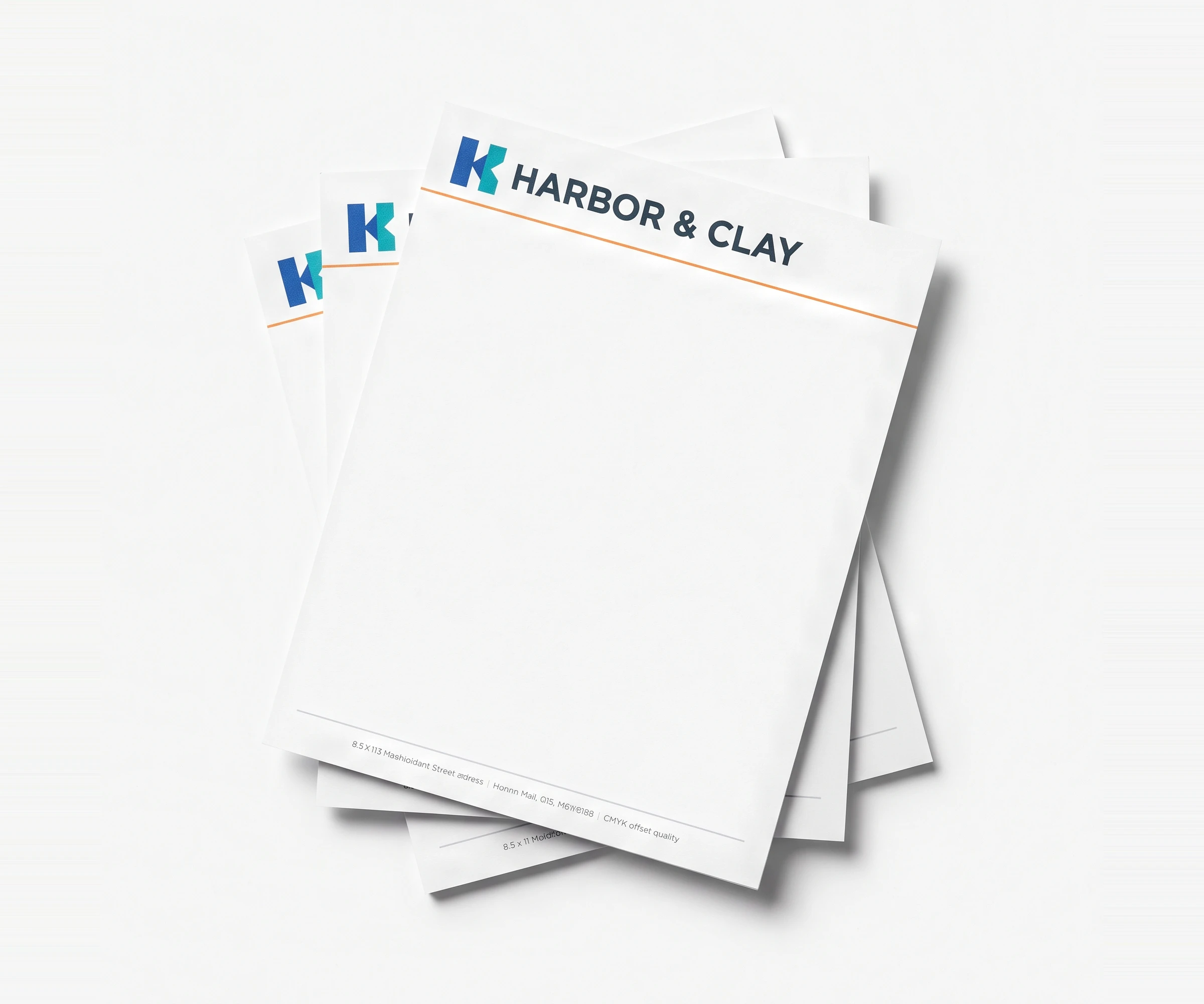 Three letterheads fanned at an angle
